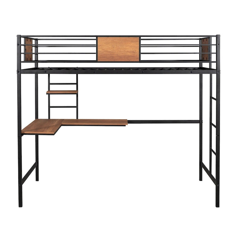 Lit mezzanine simple en métal avec bureau et étagère