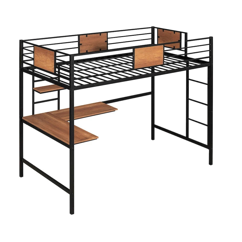 Lit mezzanine simple en métal avec bureau et étagère