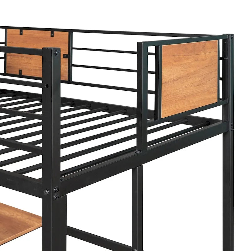 Lit mezzanine simple en métal avec bureau et étagère