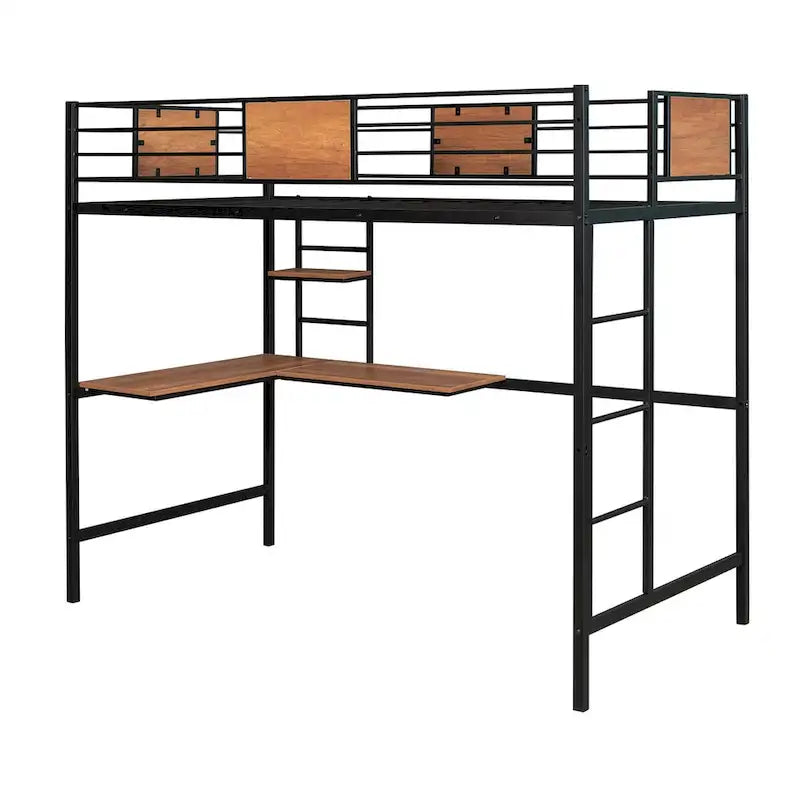Lit mezzanine simple en métal avec bureau et étagère