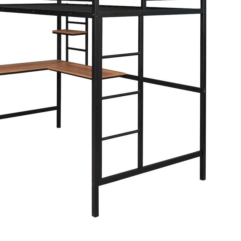 Lit mezzanine simple en métal avec bureau et étagère