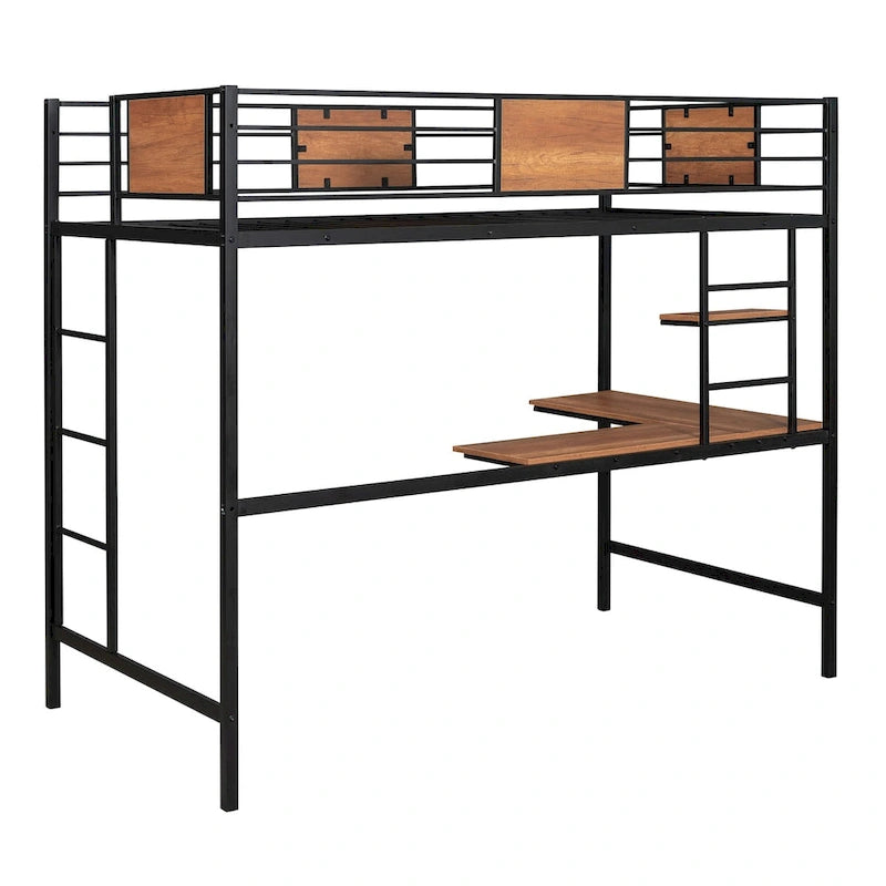 Lit mezzanine simple en métal avec bureau et étagère