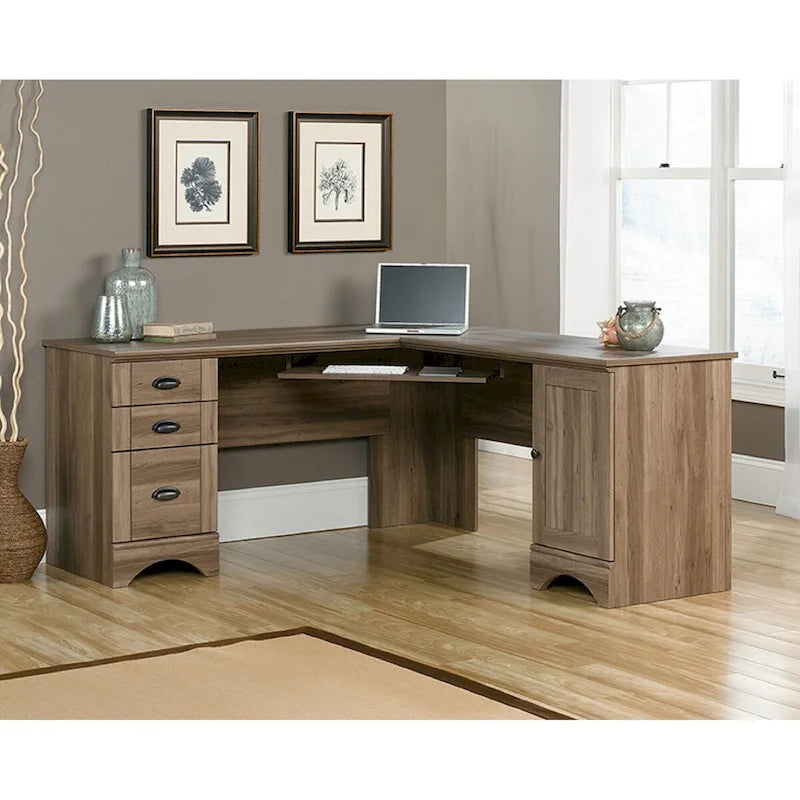 L-förmiger Eckschreibtisch für Führungskräfte - Finish in Salt Oak