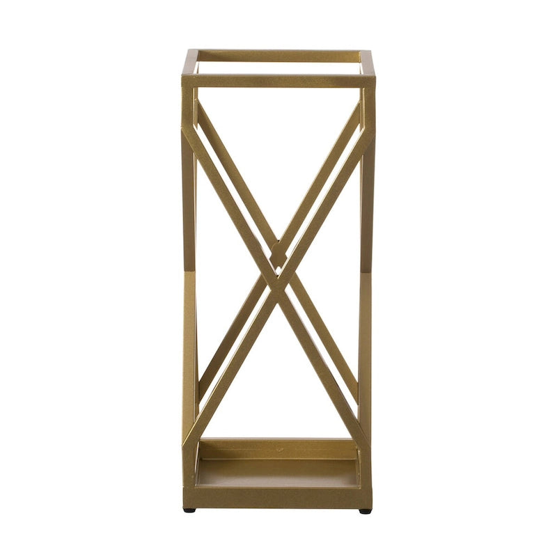 Dekorativer goldener quadratischer Schirmständer mit X-Design für drinnen und draußen