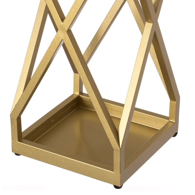 Dekorativer goldener quadratischer Schirmständer mit X-Design für drinnen und draußen