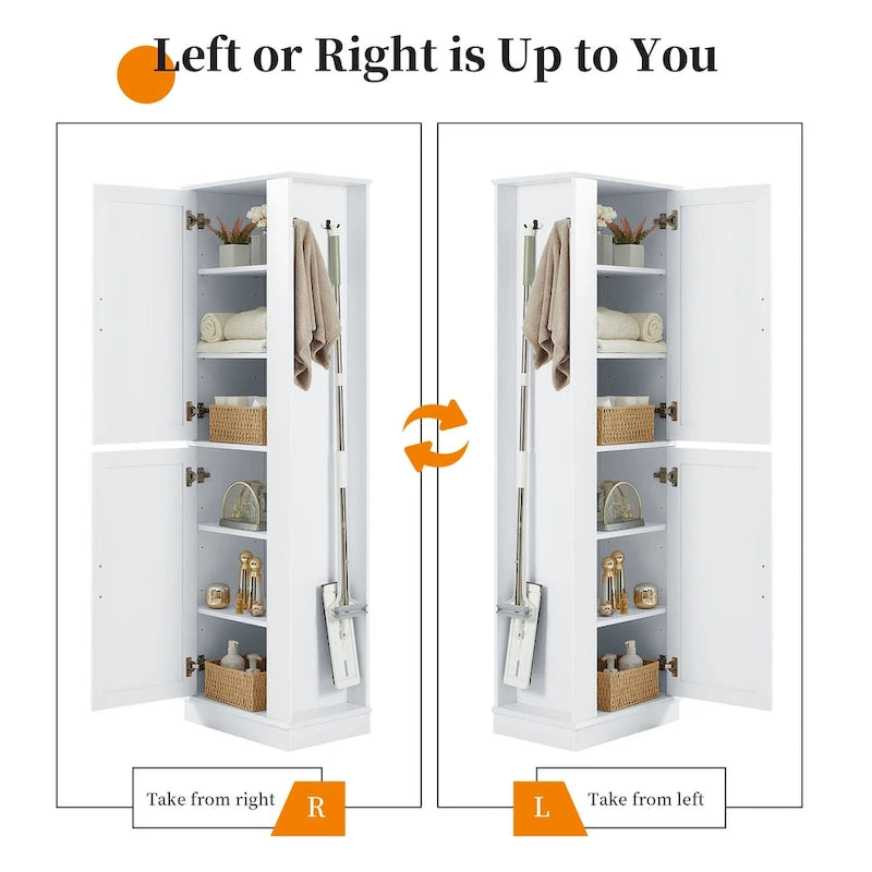 Armoire haute de rangement pour salle de bains, armoire indépendante avec crochet et étagère réglable, panneau MDF, blanche