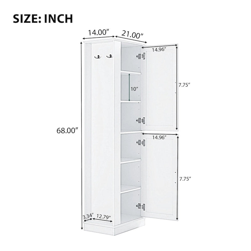 Armoire haute de rangement pour salle de bains, armoire indépendante avec crochet et étagère réglable, panneau MDF, blanche