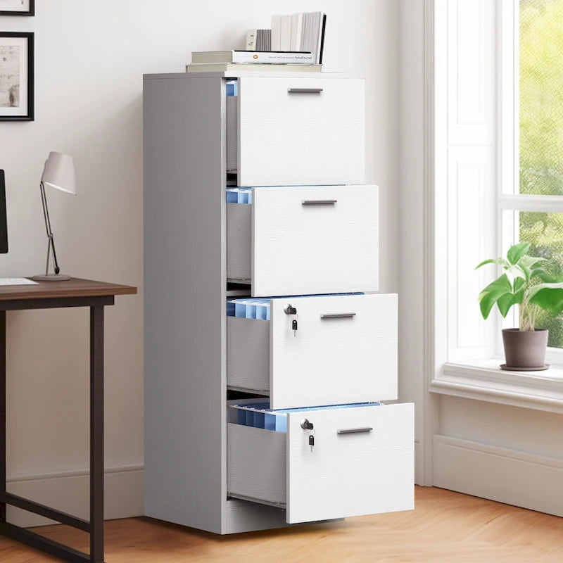 15" Deep Vertical 4-Drawer File Cabinet with Lock - Letter/A4 Size