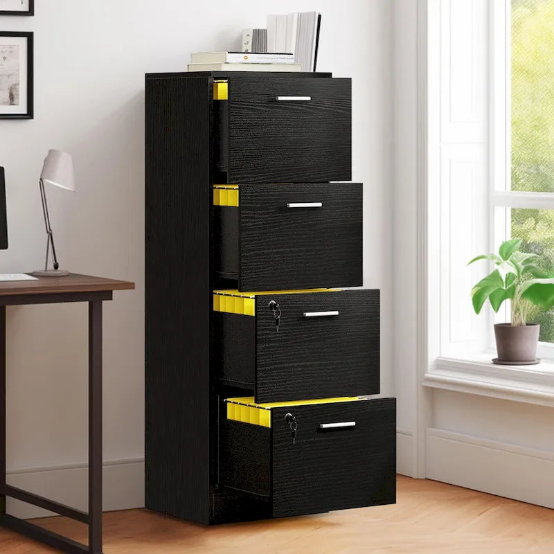 15" Deep Vertical 4-Drawer File Cabinet with Lock - Letter/A4 Size