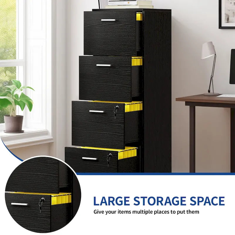 15" Deep Vertical 4-Drawer File Cabinet with Lock - Letter/A4 Size