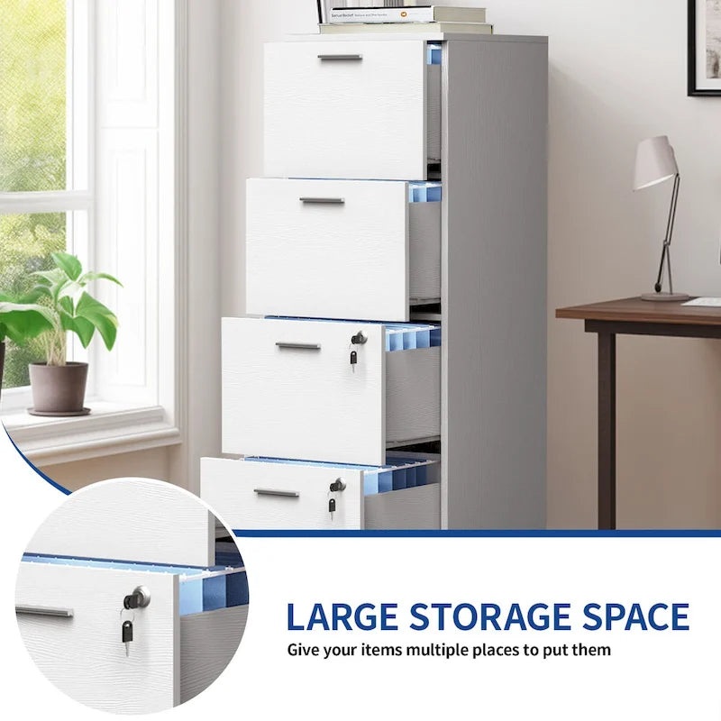 15" Deep Vertical 4-Drawer File Cabinet with Lock - Letter/A4 Size