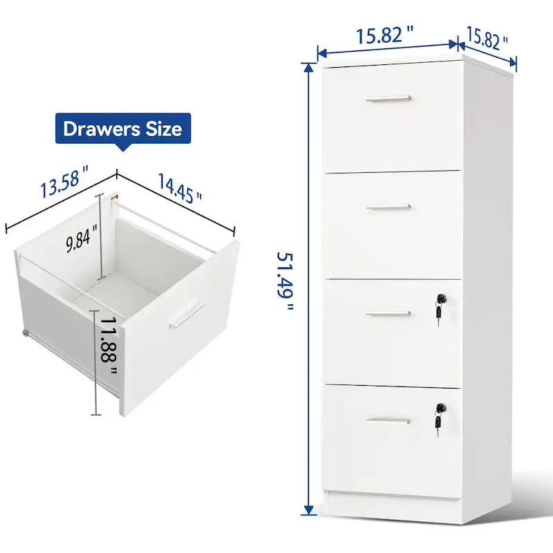 15" Deep Vertical 4-Drawer File Cabinet with Lock - Letter/A4 Size