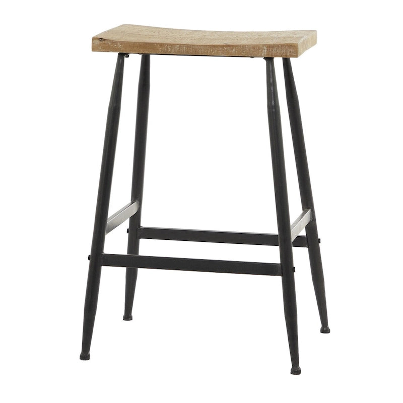 Metall-Barhocker mit brauner Holzsitzfläche - Schwarz