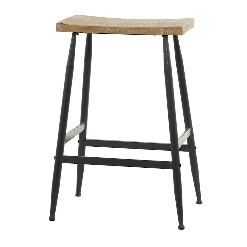 Metall-Barhocker mit brauner Holzsitzfläche - Schwarz